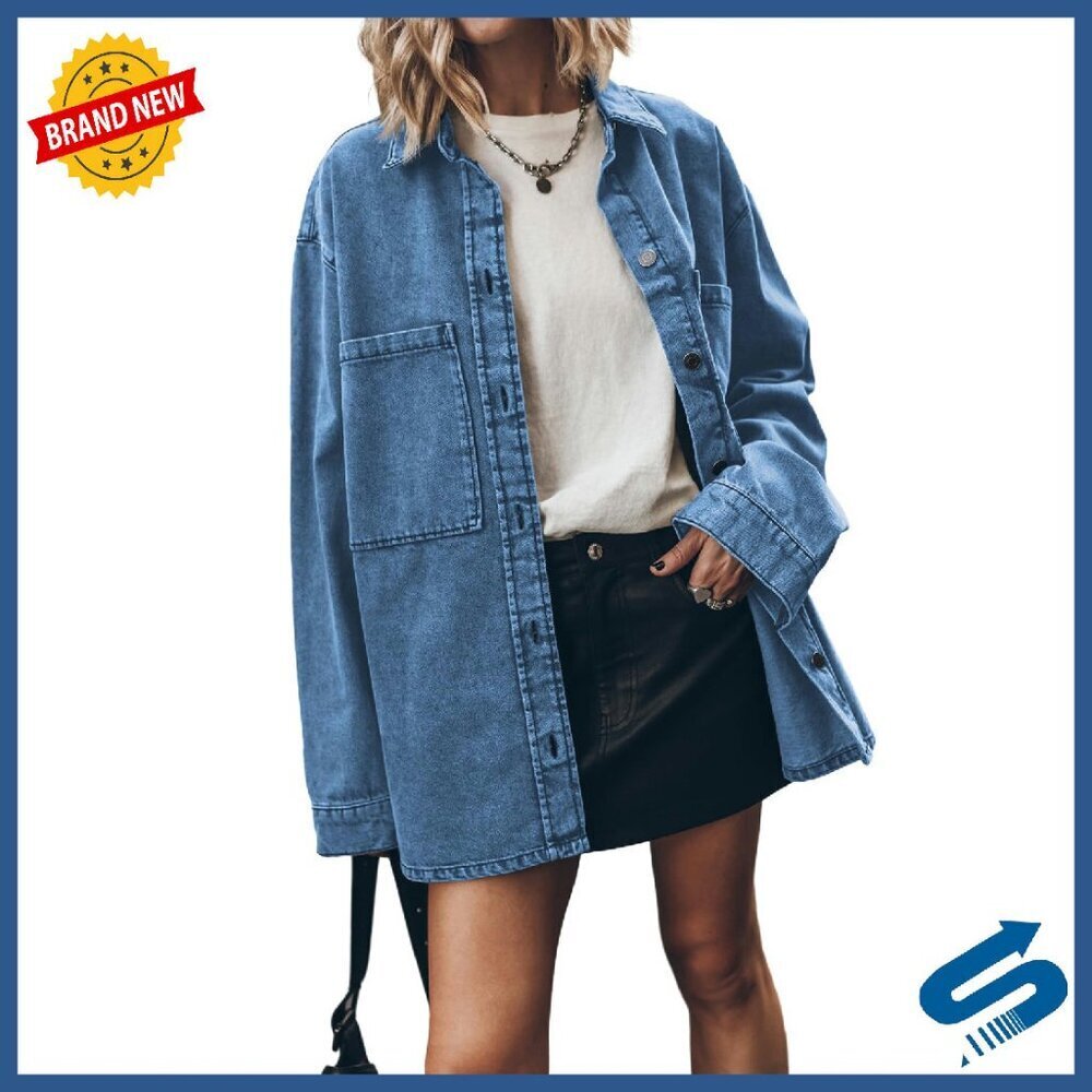 Oversized Denim Jacket Button Up Long Sleeve Women's Casual Coat